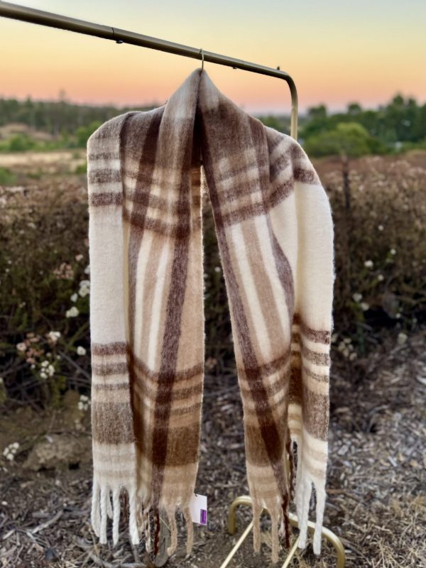 Beige Bitter Cold Fluffy Plaid Oblong Scarf