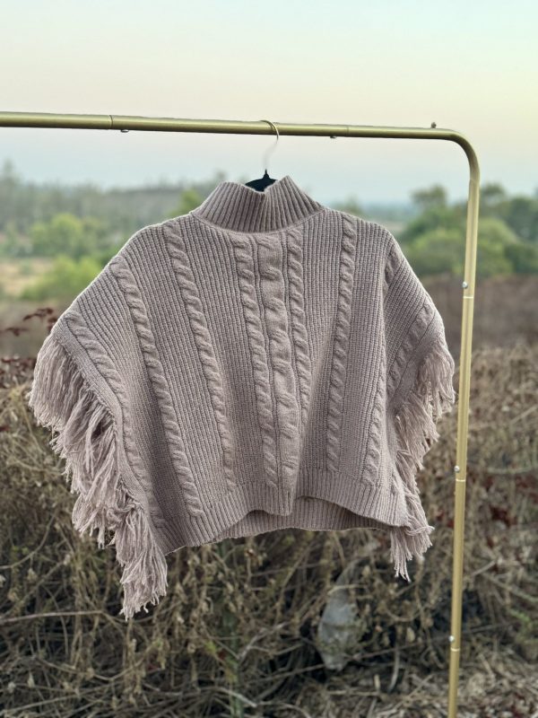 Taupe Cider Cropped Poncho Sweater