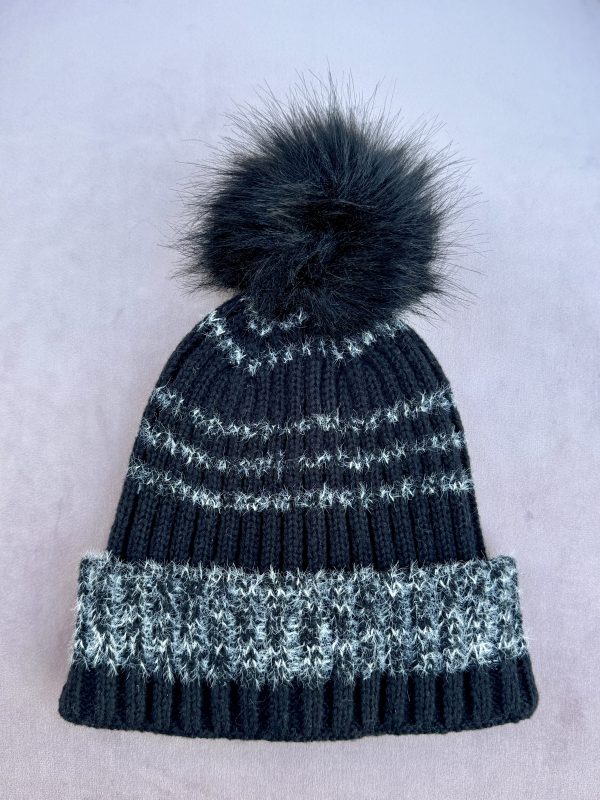 5103303_BLACK LEVEL UP STRIPE BEANIE WITH POM_(FW24)_A Level Up Stripe Beanie