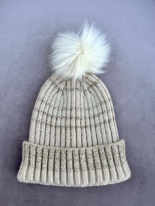 5103335_CREAM LEVEL UP STRIPE BEANIE WITH POM_(FW24)_B Cream Level Up Stripe Beanie