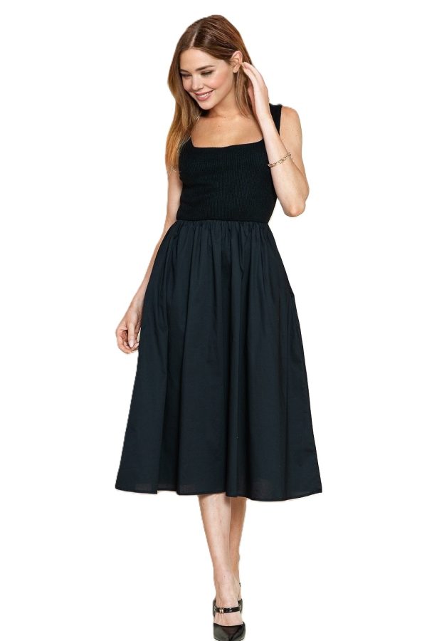 JJ0001 TO JJ0004_S TO XL_BLACK CONTRAST FABRIC SLEEVELESS A-LINE-DRESS_(SS24_CB)_A